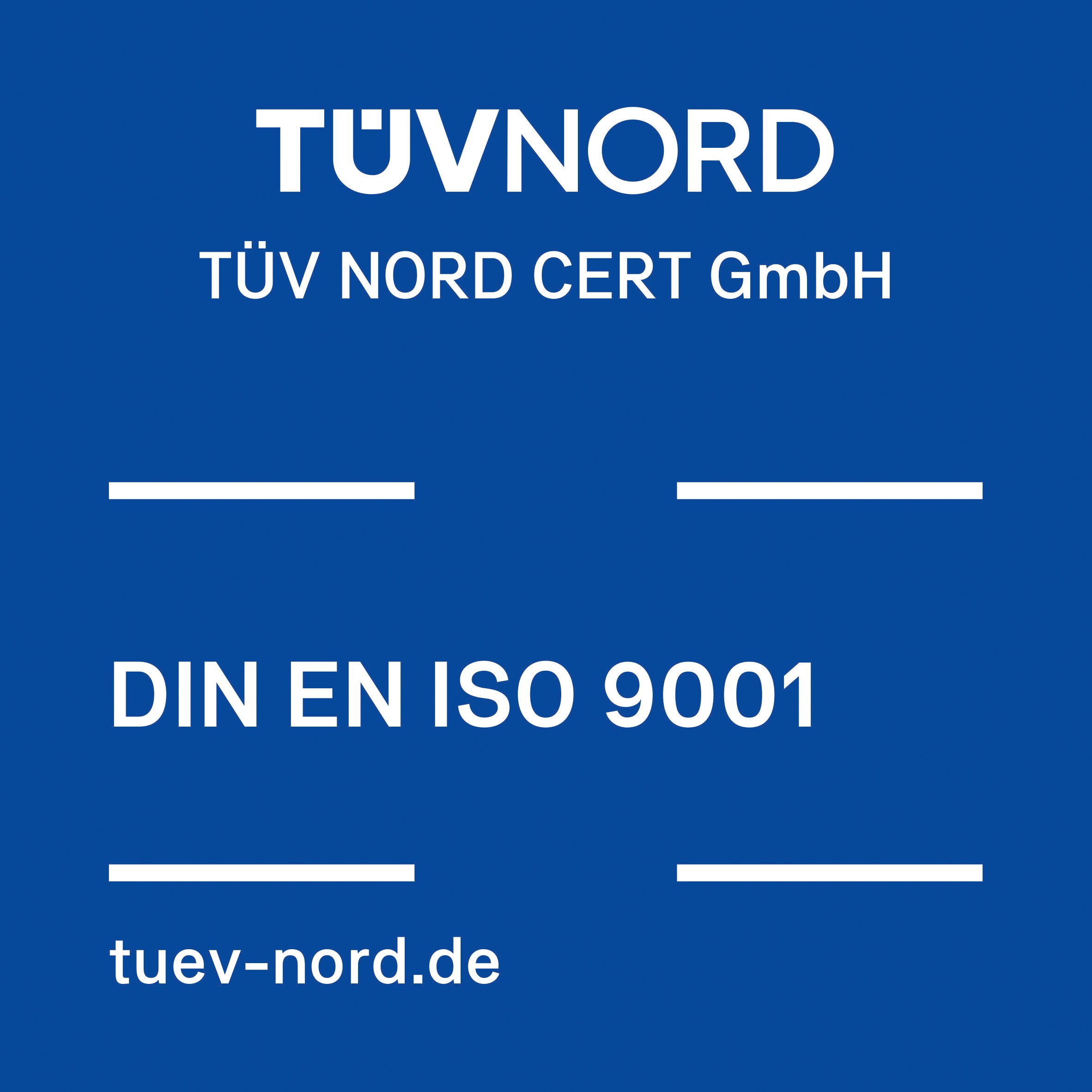 Logo TÜV Nord, weiße Schrift auf blauem Hintergrund